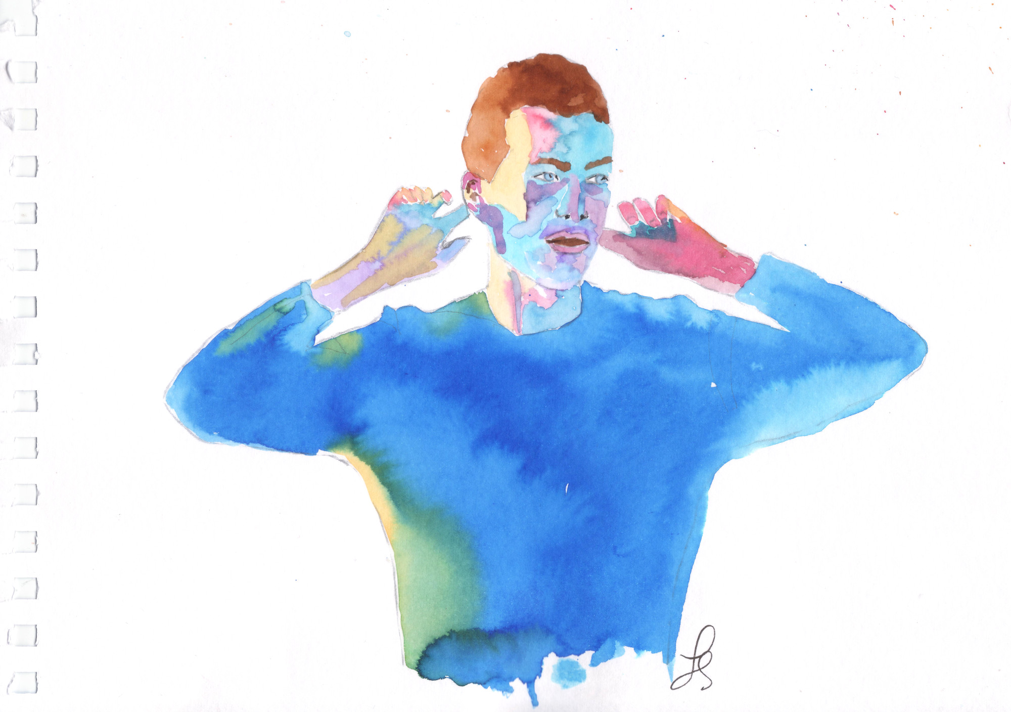 Dessin de Lukaz Nedeleg s'échauffant les oreilles